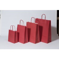 Draagtassen Papier Rood 18+8x22cm Kraft Papier 90 grams (50 stuks) [PAM1822R]