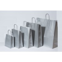 Draagtassen Papier Zilver 26+12x35cm Kraft Papier 90 grams (50 stuks) [PAM2635SI]