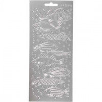 Stickers, vel 10x23 cm, zilver, vissen, 1vel [HOB-170231]