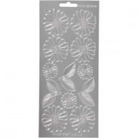 Stickers, vel 10x23 cm, zilver, margrieten, 1vel [HOB-170247]