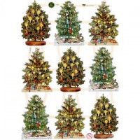 Vintage plaatjes, vel 16,5x23,5 cm, kerstboom, 3vellen [HOB-19303]