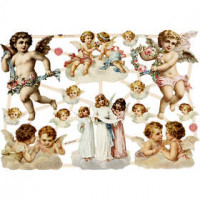 Vintage plaatjes, vel 16,5x23,5 cm, grote engelen, 3vellen [HOB-19331]