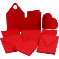 Kaarten & Enveloppen, afmeting kaart 7,5-15 cm, afmeting envelop 8,5-16 cm, rood, 50sets [HOB-21082]