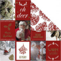 Design papier, vel 30,5x30,5 cm,  180 gr, goud, rood, kerstmotieven & denneappels, 3vellen [HOB-22367]