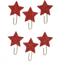 Paperclips, d: 30 mm, rood glitter, ster, 6stuks [HOB-24779]