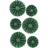 Rosettes, d: 35+50 mm, groen glitter, 6stuks [HOB-24781]