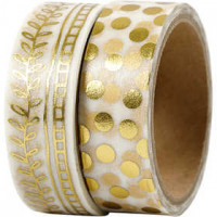 Masking Tape, b: 15 mm, goud, ranken en stippen - folie, 2x4m [HOB-24796]