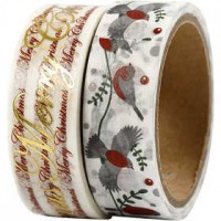 Masking Tape, b: 15 mm, Merry Christmas en vogels - folie, 2x4m [HOB-24797]