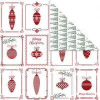Design papier, vel 30,5x30,5 cm,  180 gr, kerstballen en kerstbomen, 5vellen [HOB-25342]