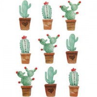 3D stickers, h: 45 mm, b: 15-26 mm, cactussen, 9stuks, dikte 7 mm [HOB-27091]