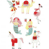 3D stickers, h: 50-60 mm, b: 30-45 mm, flamingo, lama zeemeermin, 7stuks, dikte 7 mm [HOB-27695]