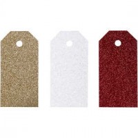 Cadeaulabels, afm 5x10 cm,  300 gr, wit, goud, rood, 12stuks [HOB-27972]