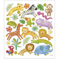 Stickers, vel 15x16,5 cm,  30 stuk, safaridieren, 1vel [HOB-29077]