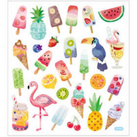 Stickers, vel 15x16,5 cm,  27 stuk, ijsjes en flamingo's, 1vel [HOB-29087]