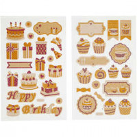 Stickers, vel 10x16 cm, verjaardag en cupcakes, 4vellen [HOB-29103]