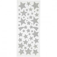 Glitter stickers, vel 10x24 cm, circa 110 stuk, zilver, sterren, 2vellen [HOB-29111]