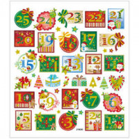 Stickers, vel 15x16,5 cm, circa 43 stuk, advent getallen, 1vel [HOB-29180]