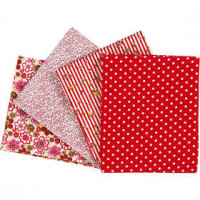 Patchwork stof, afm 45x55 cm, 100 g/m2, 4 stuks, rood [HOB-44174]