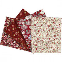 Patchwork stof, afm 45x55 cm, 100 g/m2, 4 stuks, wijnrood [HOB-44175]
