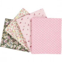 Patchwork stof, afm 45x55 cm, 100 g/m2, 4 stuks, roze [HOB-44178]