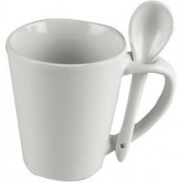 Porseleinen beker met lepel, h: 10 cm, d: 6-8,8 cm, 1 stuk, wit [HOB-555940]