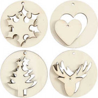 2-in-1 Hangende decoraties, d: 7 cm, dikte 4 mm, triplex, 8stuks, gatgrootte 3 mm [HOB-565090]