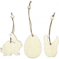 Houten decoraties, konijn, ei, kip, afm 6 cm, dikte 3 mm, 9stuks [HOB-56732]