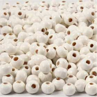 Houten kralen, d: 5 mm, gatgrootte 1,5 mm, wit, 6gr, circa 150 stuk [HOB-570392]