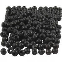 Houten kralen, d: 5 mm, gatgrootte 1,5 mm, zwart, 6gr, circa 150 stuk [HOB-570395]