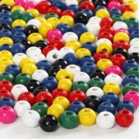 Houten kralen mix, d: 5 mm, gatgrootte 1,5 mm, diverse kleuren, 6gr, circa 150 div [HOB-570399]