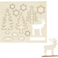 DIY Houten figuren, bos met herten, l: 15,5 cm, b: 17,5 cm, triplex, 1doos, dikte 3 mm [HOB-57885]
