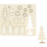 DIY Houten figuren, huis, bomen, hert, l: 15,5 cm, b: 17,5 cm, triplex, 1doos, dikte 3 mm [HOB-57888]