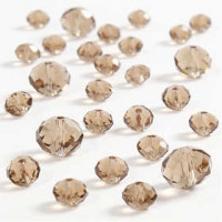 Facet kralen, d: 4x6+8x10 mm, gatgrootte 1 mm, lichtbruin, 30div [HOB-61696]
