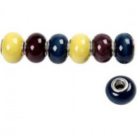 Trend keramiek kralen, afm 11-15 mm, gatgrootte 5 mm, donkerblauw, geel, donkerpaars, 15div [HOB-63655]
