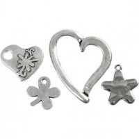 Fashion Charms, d: 17-37 mm, gatgrootte 1,2-3,0 mm, 40 div, antiek zilver [HOB-63703]