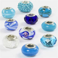 Glas link kralen, d: 13-15 mm, gatgrootte 4,5-5 mm, blauw harmonie, 10div [HOB-68772]