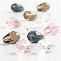 Facet kralen, l: 11 mm, gatgrootte 1,2 mm, druppel, 24div [HOB-69624]