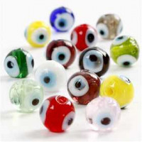 Oog kralen, d: 10 mm, gatgrootte 1,2 mm, diverse kleuren, 40cm, circa 48 stuk [HOB-69908]