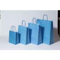 Draagtassen Papier Blauw 26+12x35cm Kraft Papier 90 grams (50 stuks) [PAM2635BL]