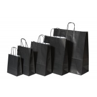 Draagtassen Papier Zwart 26+12x35cm Kraft Papier 90 grams (50 stuks) [PAM2635BK]