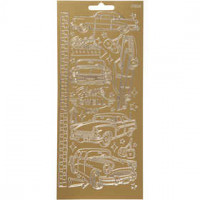 Stickers, vel 10x23 cm, goud, auto's, 1vel [HOB-170240]