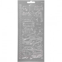 Stickers, vel 10x23 cm, zilver, auto's, 1vel [HOB-170241]