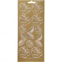 Stickers, vel 10x23 cm, goud, rozen, 1vel [HOB-170244]