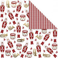 Design papier, vel 30,5x30,5 cm,  180 gr, wit, goud, rood, notenkraker, 3vellen [HOB-22511]