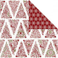 Design papier, vel 30,5x30,5 cm,  180 gr, wit, goud, rood, kerstbomen & ijskristallen, 3vellen [HOB-22524]