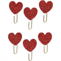 Paperclips, d: 30 mm, rood glitter, hart, 6stuks [HOB-24780]