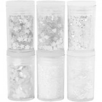 Metallic Glitter, wit, 6x5gr [HOB-28461]