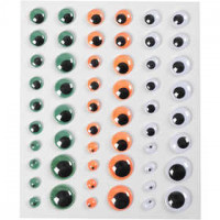 Wiebelogen, d: 6+8+10+12+15 mm,  54 stuk, groen, wit, oranje, 1vel [HOB-28994]