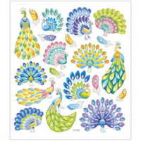 Stickers, vel 15x16,5 cm,  21 stuk, pauwen, 1vel [HOB-29072]