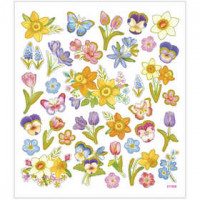 Stickers, vel 15x16,5 cm,  37 stuk, bloemen, 1vel [HOB-29073]